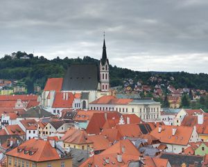 Preview wallpaper city, roofs, tower, architecture, aerial view