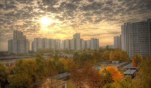 Preview wallpaper city, russia, park, autumn, skyscrapers, roofs
