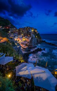 Preview wallpaper city, sea, cliff, coast, steep, rocky, manarola, italy