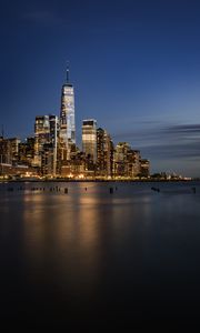 Preview wallpaper city, sea, coast, night, lights, reflection