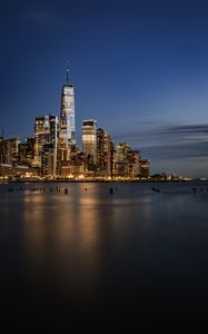 Preview wallpaper city, sea, coast, night, lights, reflection