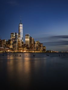 Preview wallpaper city, sea, coast, night, lights, reflection
