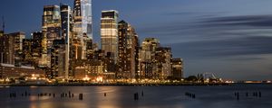 Preview wallpaper city, sea, coast, night, lights, reflection