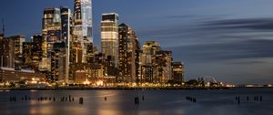 Preview wallpaper city, sea, coast, night, lights, reflection