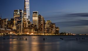 Preview wallpaper city, sea, coast, night, lights, reflection
