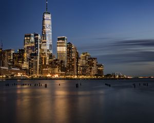 Preview wallpaper city, sea, coast, night, lights, reflection