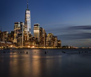 Preview wallpaper city, sea, coast, night, lights, reflection