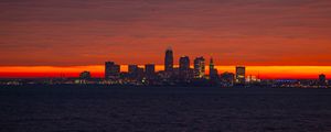 Preview wallpaper city, sea, sunrise, dark