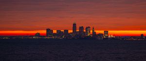 Preview wallpaper city, sea, sunrise, dark