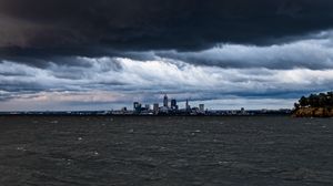 Preview wallpaper city, sea, water, clouds, coast