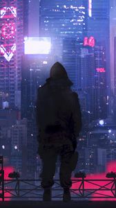 Preview wallpaper city, silhouette, art, cyberpunk, futurism, sci-fi