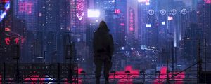 Preview wallpaper city, silhouette, art, cyberpunk, futurism, sci-fi
