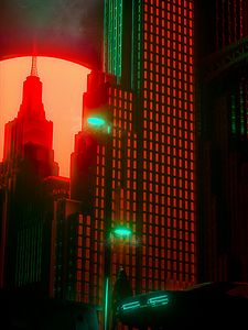 Preview wallpaper city, silhouette, car, buildings, light, bright