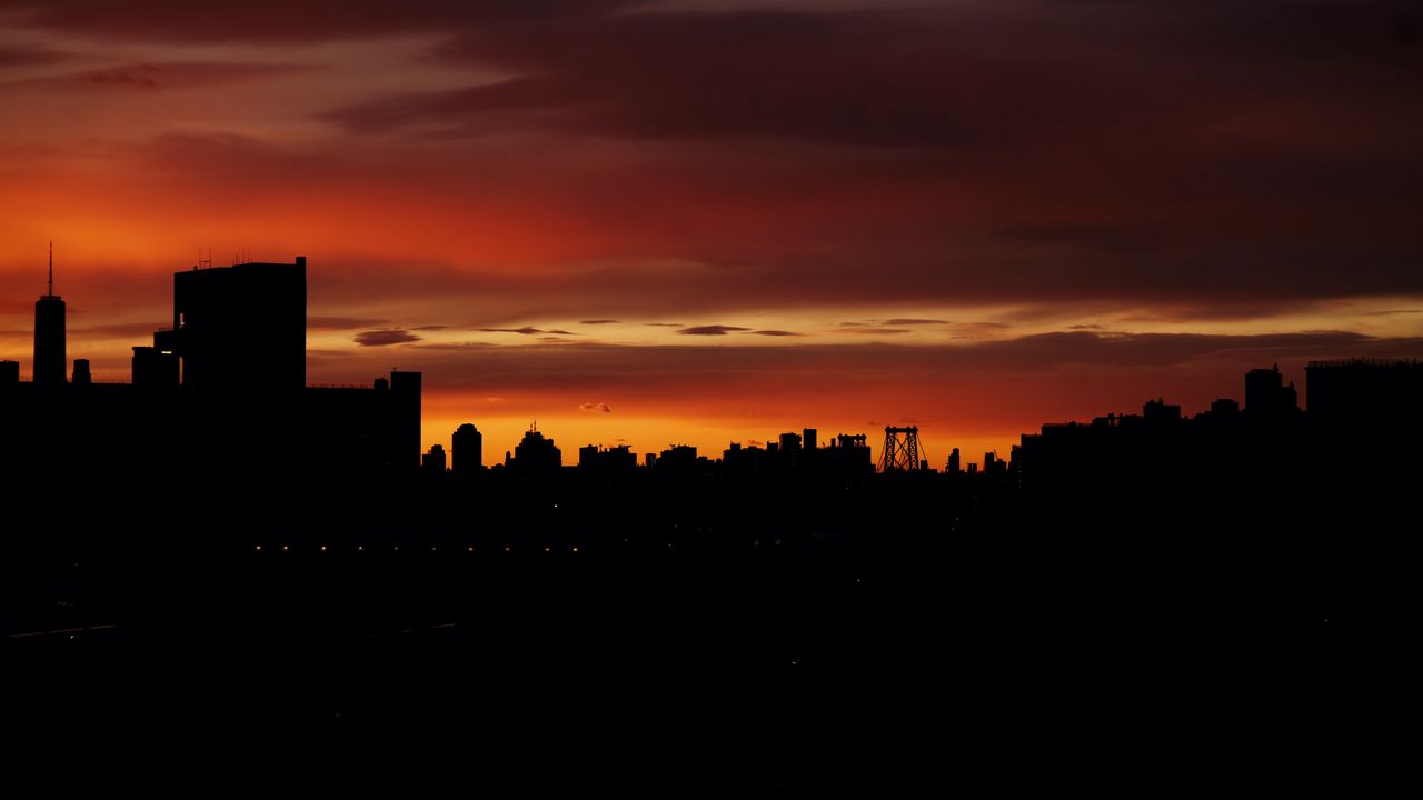 Wallpaper city, silhouette, sunset