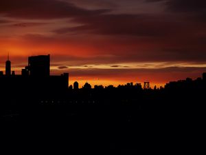 Preview wallpaper city, silhouette, sunset