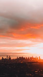 Preview wallpaper city, skyscraper, architecture, sunset, evening