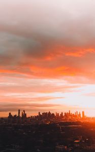 Preview wallpaper city, skyscraper, architecture, sunset, evening