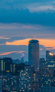 Preview wallpaper city, skyscraper, buildings, architecture, evening