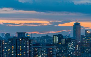 Preview wallpaper city, skyscraper, buildings, architecture, evening