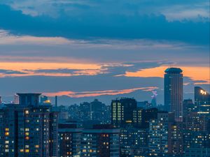 Preview wallpaper city, skyscraper, buildings, architecture, evening