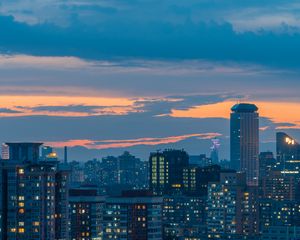 Preview wallpaper city, skyscraper, buildings, architecture, evening
