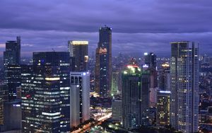 Preview wallpaper city, skyscraper, buildings, night, lights