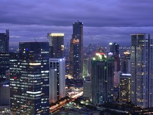 Preview wallpaper city, skyscraper, buildings, night, lights