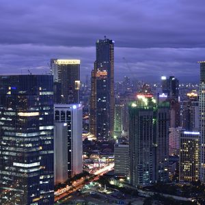 Preview wallpaper city, skyscraper, buildings, night, lights