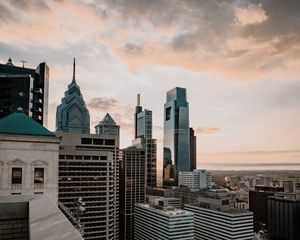 Preview wallpaper city, skyscraper, buildings, architecture, evening, sky