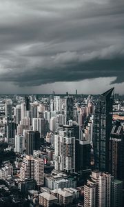 Preview wallpaper city, skyscrapers, aerial view, clouds, overcast