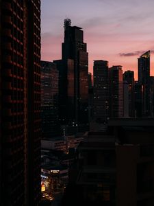 Preview wallpaper city, skyscrapers, aerial view, dusk, evening