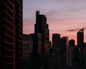 Preview wallpaper city, skyscrapers, aerial view, dusk, evening