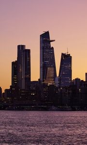 Preview wallpaper city, skyscrapers, architecture, sea, evening