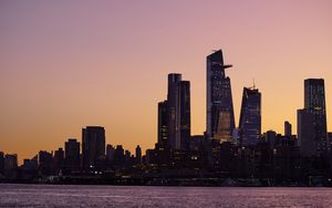Preview wallpaper city, skyscrapers, architecture, sea, evening