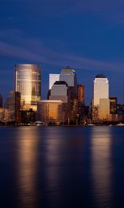 Preview wallpaper city, skyscrapers, architecture, buildings, sea, reflection