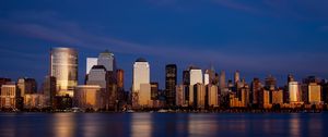 Preview wallpaper city, skyscrapers, architecture, buildings, sea, reflection