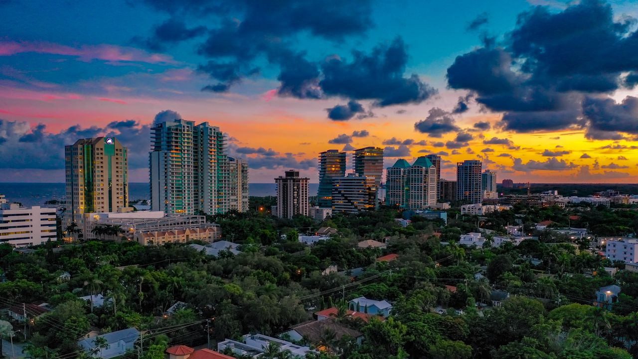 Wallpaper city, skyscrapers, buildings, apartments, dusk