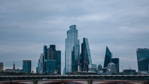 Preview wallpaper city, skyscrapers, buildings, bridge, river