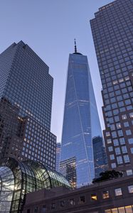 Preview wallpaper city, skyscrapers, buildings, architecture, bottom view, new york