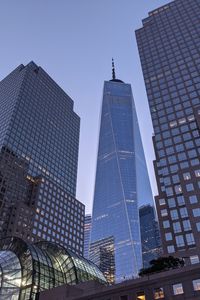 Preview wallpaper city, skyscrapers, buildings, architecture, bottom view, new york