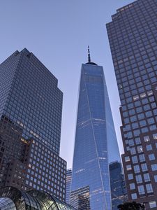 Preview wallpaper city, skyscrapers, buildings, architecture, bottom view, new york