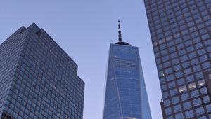 Preview wallpaper city, skyscrapers, buildings, architecture, bottom view, new york