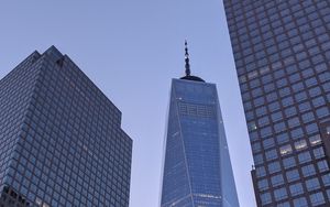 Preview wallpaper city, skyscrapers, buildings, architecture, bottom view, new york