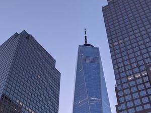 Preview wallpaper city, skyscrapers, buildings, architecture, bottom view, new york