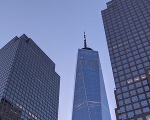 Preview wallpaper city, skyscrapers, buildings, architecture, bottom view, new york