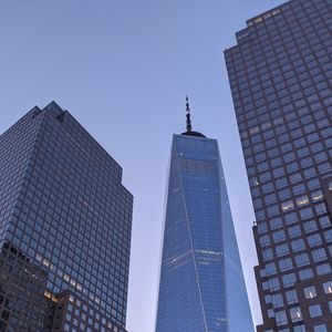 Preview wallpaper city, skyscrapers, buildings, architecture, bottom view, new york