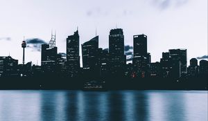 Preview wallpaper city, skyscrapers, shore, evening