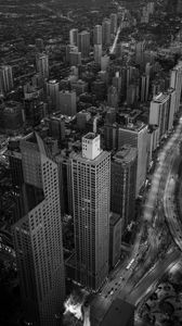 Preview wallpaper city, skyscrapers, street, aerial view, black and white