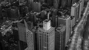 Preview wallpaper city, skyscrapers, street, aerial view, black and white