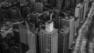 Preview wallpaper city, skyscrapers, street, aerial view, black and white